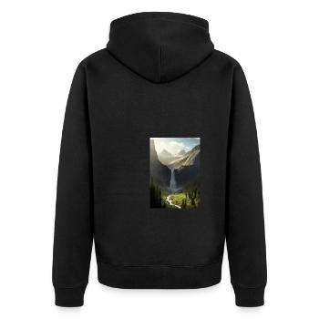 Wasserfall in der Natur - Unisex Premium Bio Zip Hoodie - Schwarz - Hinten - Nico (187cm)