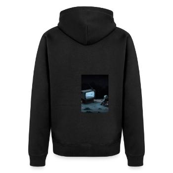 Astronaut sieht fern - Unisex Premium Bio Zip Hoodie - Schwarz - Hinten - Nico (187cm)