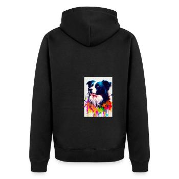 Bunter Border Collie - Unisex Premium Bio Zip Hoodie - Schwarz - Hinten - Nico (187cm)