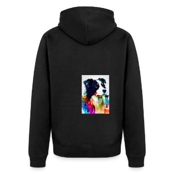 Bunter Border Collie - Unisex Premium Bio Zip Hoodie - Schwarz - Hinten - Nico (187cm)