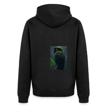 Grüner Dschungelvogel - Unisex Premium Bio Zip Hoodie - Schwarz - Hinten - Nico (187cm)