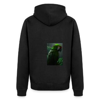 Grüner Dschungelvogel - Unisex Premium Bio Zip Hoodie - Schwarz - Hinten - Nico (187cm)