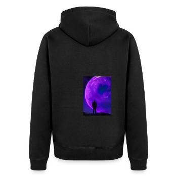 Der Mensch schaut auf den Planeten - Unisex Premium Bio Zip Hoodie - Schwarz - Hinten - Nico (187cm)