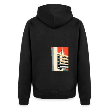 Minimalistisches Stadthaus - Unisex Premium Bio Zip Hoodie - Schwarz - Hinten - Nico (187cm)