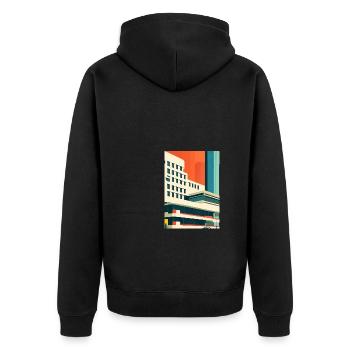 Minimalistisches Stadthaus - Unisex Premium Bio Zip Hoodie - Schwarz - Hinten - Nico (187cm)