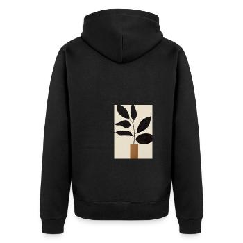Minimalistische Pflanze im Topf - Unisex Premium Bio Zip Hoodie - Schwarz - Hinten - Nico (187cm)