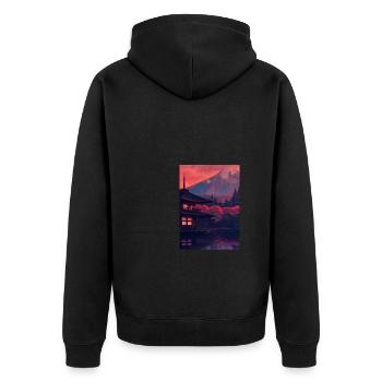 Roter japanischer Berg - Unisex Premium Bio Zip Hoodie - Schwarz - Hinten - Nico (187cm)