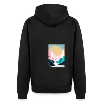 Wald Berge Sonnenuntergang - Unisex Premium Bio Zip Hoodie - Schwarz - Hinten - Nico (187cm)