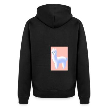 Pastell-Alpaka - Unisex Premium Bio Zip Hoodie - Schwarz - Hinten - Nico (187cm)