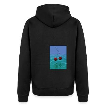 Zwei Kirschen - Unisex Premium Bio Zip Hoodie - Schwarz - Hinten - Nico (187cm)
