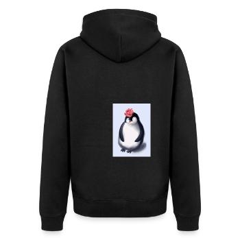 Pinguin mit niedlicher rosa Mütze - Unisex Premium Bio Zip Hoodie - Schwarz - Hinten - Nico (187cm)