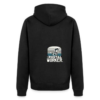 Postangestellte - Unisex Premium Bio Zip Hoodie - Schwarz - Hinten - Nico (187cm)