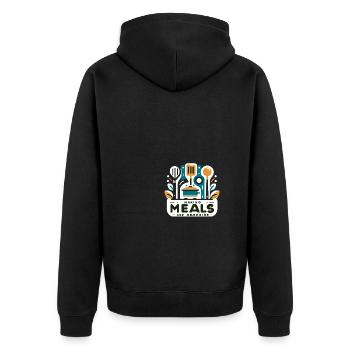Mahlzeiten und Erinnerungen schaffen - Unisex Premium Bio Zip Hoodie - Schwarz - Hinten - Nico (187cm)