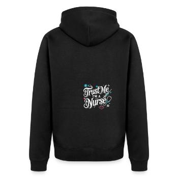 Vertrau mir, ich bin eine Krankenschwester - Unisex Premium Bio Zip Hoodie - Schwarz - Hinten - Nico (187cm)