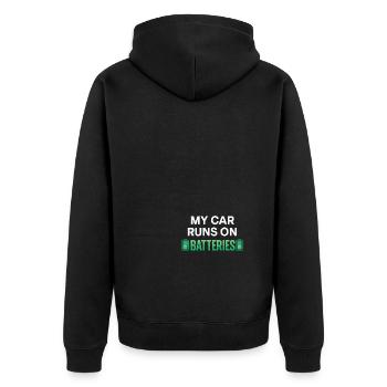 Mein Auto wird mit Batterien betrieben - Unisex Premium Bio Zip Hoodie - Schwarz - Hinten - Nico (187cm)
