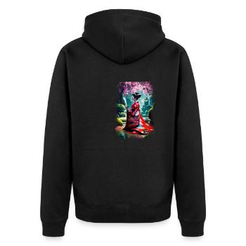 Geisha, Aquarelle, Paysage, Peinture, Anime, Sakura - Veste à capuche bio Premium Unisexe - noir - Dos - Nico (187cm)