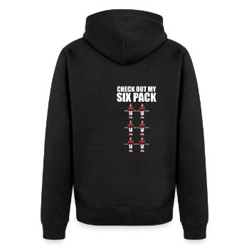 Funny Check Out My Six Pack Table Soccer Foosball - Unisex Premium Organic Zip Hoodie - black - Back - Nico (187cm)