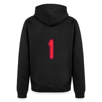 1. 1 year. 1st ANNIVERSARY. 1 YEAR ANNIVERSARY - Unisex Premium Organic Zip Hoodie - black - Back - Nico (187cm)