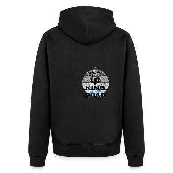 Motorradfahrer King of the Road - Unisex Premium Bio Zip Hoodie - Schwarz - Hinten - Nico (187cm)