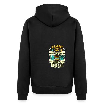 Pflanze Wasser Wachsen Wiederholen - Unisex Premium Bio Zip Hoodie - Schwarz - Hinten - Nico (187cm)