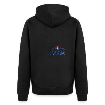 Laos - Unisex Premium Bio Zip Hoodie - Schwarz - Hinten - Nico (187cm)