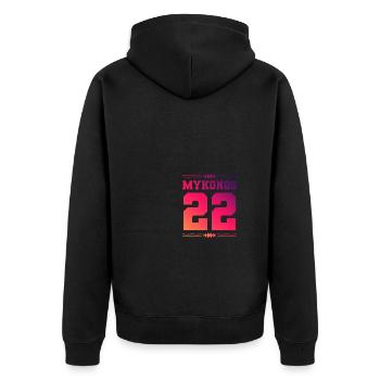 Mykonos 22 - Unisex Premium Bio Zip Hoodie - Schwarz - Hinten - Nico (187cm)