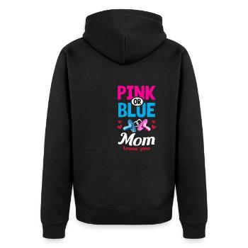Pink or Blue Mama Loves You Gender Reveal Party - Unisex Premium Bio Zip Hoodie - Schwarz - Hinten - Nico (187cm)