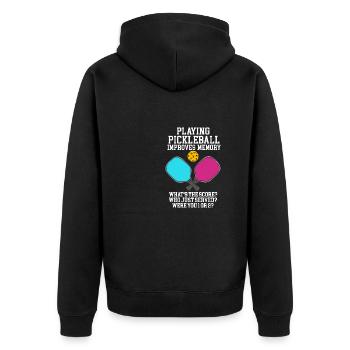 Playing Pickleball Improves Memory - Unisex Premium Bio Zip Hoodie - Schwarz - Hinten - Nico (187cm)