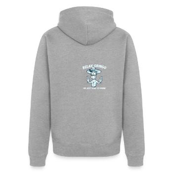 Relax Gringo Je suis presque légal - Drôle mexicain - Veste à capuche bio Premium Unisexe - gris chiné - Dos - Nico (187cm)