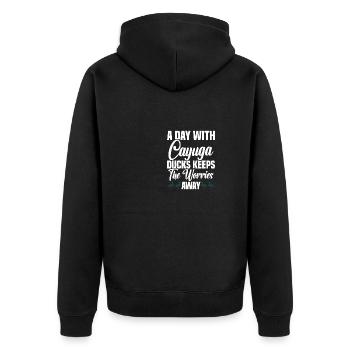 Cayuga Duck Owner Stuffed Animal Enclosure Toys - Unisex Premium Bio Zip Hoodie - Schwarz - Hinten - Nico (187cm)