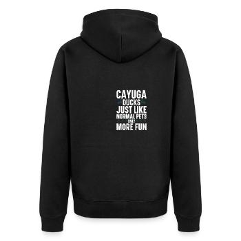 Cayuga Duck Owner Stuffed Animal Enclosure Toys - Unisex Premium Bio Zip Hoodie - Schwarz - Hinten - Nico (187cm)