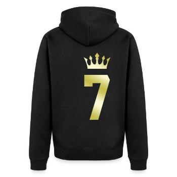 7 Zahl Krone - Unisex Premium Bio Zip Hoodie - Schwarz - Hinten - Nico (187cm)