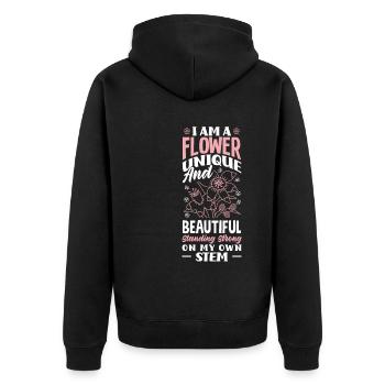 I Am A Flower Unique And Beautiful Standing - Unisex Premium Bio Zip Hoodie - Schwarz - Hinten - Nico (187cm)