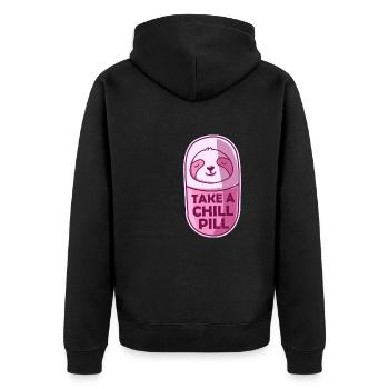 Take A Chill Pill Faultier Sloth Kawaii - Unisex Premium Bio Zip Hoodie - Schwarz - Hinten - Nico (187cm)