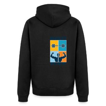 Fitnesstraining Langhantel-Powerlifter-Training - Unisex Premium Bio Zip Hoodie - Schwarz - Hinten - Nico (187cm)