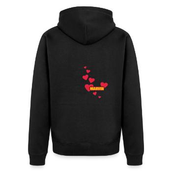 Ich liebe Marvin - Unisex Premium Bio Zip Hoodie - Schwarz - Hinten - Nico (187cm)