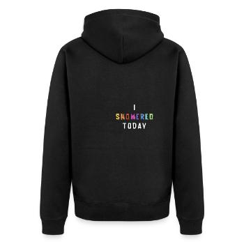 I Showered Today Funny Corny Saying - Unisex Premium Bio Zip Hoodie - Schwarz - Hinten - Nico (187cm)