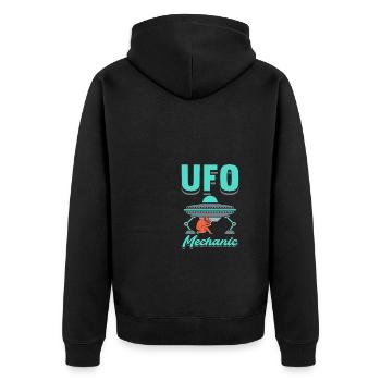 UFO-Mechaniker - Unisex Premium Bio Zip Hoodie - Schwarz - Hinten - Nico (187cm)