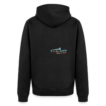 Ja Das Muss So Laut Posaune - Unisex Premium Bio Zip Hoodie - Schwarz - Hinten - Nico (187cm)
