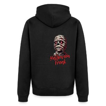 Fröhliches Halloween-Freak-Mumien-Grusel-Design - Unisex Premium Bio Zip Hoodie - Schwarz - Hinten - Nico (187cm)