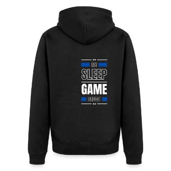 eat sleep game repeat geschenk idee spruch gamer - Unisex Premium Bio Zip Hoodie - Schwarz - Hinten - Nico (187cm)