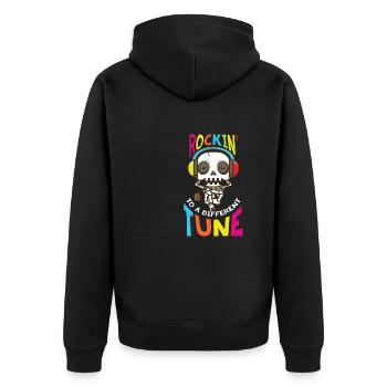 Rocking to A Different Tune Musiker Musikliebhaber - Unisex Premium Bio Zip Hoodie - Schwarz - Hinten - Nico (187cm)