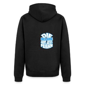 Jungesellin Melanie - Unisex Premium Bio Zip Hoodie - Schwarz - Hinten - Nico (187cm)