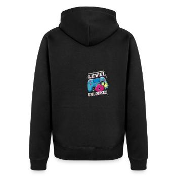 Vintage Cute Junior Groomsman Gaming Wedding - Unisex Premium Organic Zip Hoodie - black - Back - Nico (187cm)