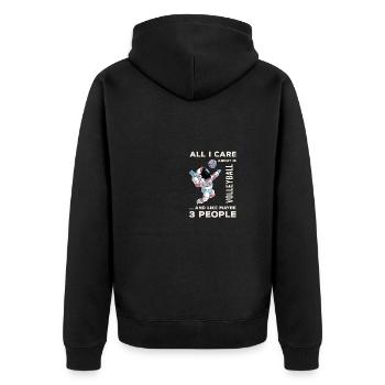 Ich kümmere mich um Volleyball Fous Footd 3 People - Unisex Premium Bio Zip Hoodie - Schwarz - Hinten - Nico (187cm)