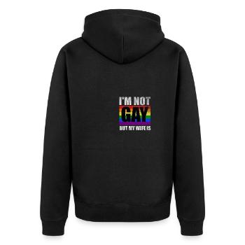 Je ne suis pas gay mais ma femme est drôle L - Veste à capuche bio Premium Unisexe - noir - Dos - Nico (187cm)