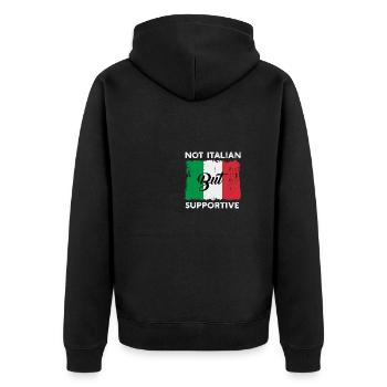 Notated quote not Italian, but at the bottom - Unisex Premium Organic Zip Hoodie - black - Back - Nico (187cm)