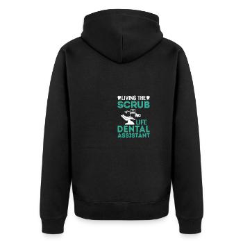 Lebe des Peeling Life Dental Assistent - Unisex Premium Bio Zip Hoodie - Schwarz - Hinten - Nico (187cm)