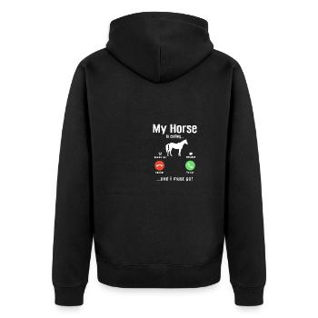 Mein Pferd ruft und ich muss gehen - Unisex Premium Bio Zip Hoodie - Schwarz - Hinten - Nico (187cm)