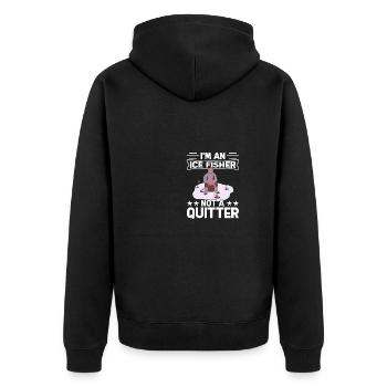 Ich bin ein Eisfischer, kein Quitter - Unisex Premium Bio Zip Hoodie - Schwarz - Hinten - Nico (187cm)